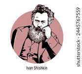 Ivan Shishkin was a Russian landscape artist, painter, draughtsman and aquaphor printmaker. Hand drawn vector illustration