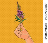 Ivan tea medicinal plant in hand. Pop art retro vector illustration vintage kitsch