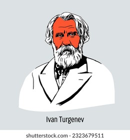 Ivan Turgenev war ein russischer Schriftsteller, Dichter, einer der Klassiker der russischen Literatur. Vektorgrafik, handgezeichnet.