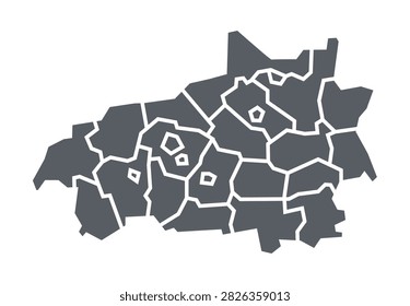 Ivanovo All Districts Black Flat Map Vector Illustration
