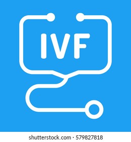 IVF. Badge with stethoscope icon. Flat vector illustration on blue background.