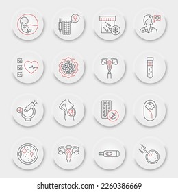 IVF line icon set, vitro fertilization collection, vector graphics, neumorphic UI UX buttons, IVF vector icons, artificial insemination signs, outline pictograms, editable stroke