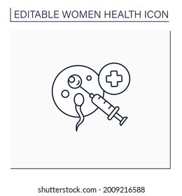 IVF line icon. In vitro fertilisation. Artificial insemination. Egg combined with sperm outside body. Procedures help with fertility. Women health concept. Isolated vector illustration.Editable stroke