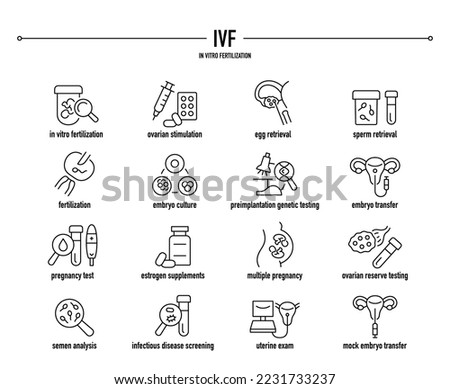 IVF, In Vitro Fertilisation icon set. Line editable medical icons.