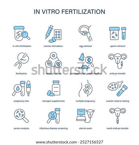 IVF, In Vitro Fertilisation vector icon set. Medical icons.