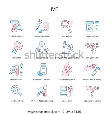 IVF, In Vitro Fertilisation vector icons. Medical icon set. Women's health illustration set.