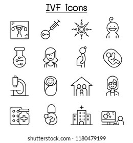 IVF, In Vitro Fertilization Icon Set In Thin Line Style