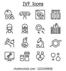 IVF, In Vitro Fertilization Icon Set In Thin Line Style