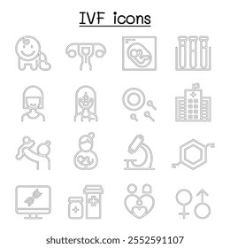 IVF, In Vitro Befruchtung Symbol in dünner Linie Stil gesetzt