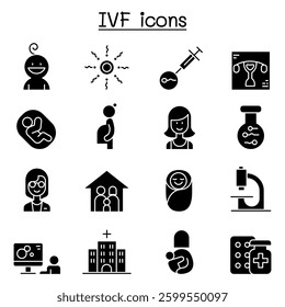IVF, In Vitro Fertilization icon set in glyph style