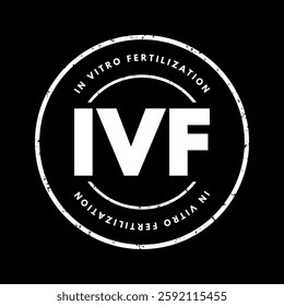 IVF In Vitro Fertilization - process of fertilization where an egg is combined with sperm in vitro, acronym text stamp concept background