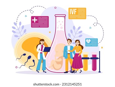 Ilustración de vectores de fertilización in vitro o IVF para inseminación artificial sobre el embarazo y la investigación de doctores plantilla de caricaturas de huevos fertilizados