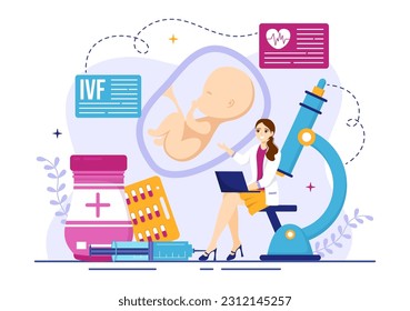 IVF or In Vitro Fertilization Vector Illustration for Artificial Insemination About Pregnancy and Doctors Research Fertilized Egg Cartoon Template