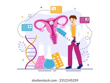 IVF or In Vitro Fertilization Vector Illustration for Artificial Insemination About Pregnancy and Doctors Research Fertilized Egg Cartoon Template