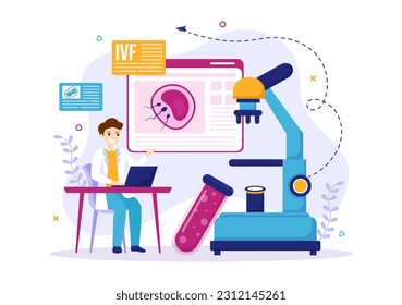 Ilustración de vectores de fertilización in vitro o IVF para inseminación artificial sobre el embarazo y la investigación de doctores plantilla de caricaturas de huevos fertilizados