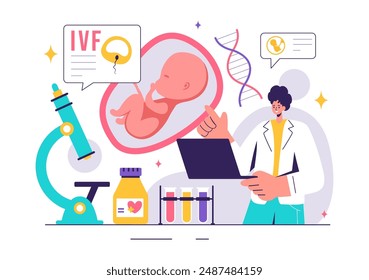 IVF or In Vitro Fertilization Vector Illustration for Artificial Insemination, Focusing on Pregnancy and Doctors' Research of Fertilized Eggs