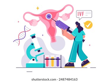 IVF or In Vitro Fertilization Vector Illustration for Artificial Insemination, Focusing on Pregnancy and Doctors' Research of Fertilized Eggs