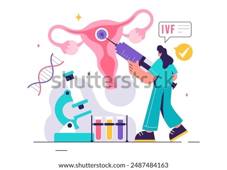 IVF or In Vitro Fertilization Vector Illustration for Artificial Insemination, Focusing on Pregnancy and Doctors' Research of Fertilized Eggs