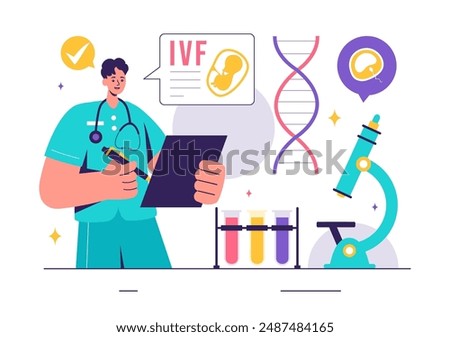 IVF or In Vitro Fertilization Vector Illustration for Artificial Insemination, Focusing on Pregnancy and Doctors' Research of Fertilized Eggs