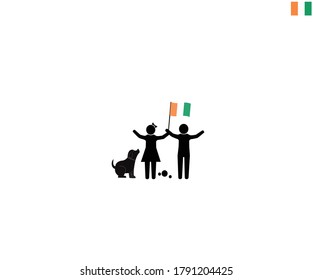 Ivorian children with national flag of Ivory Coast, future of Ivory Coast concept, sign symbol background, vector illustration.