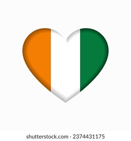Ivorian flag heart-shaped sign. Vector illustration.
