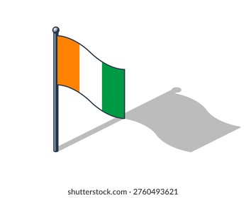 Ivorian flag isometric vector illustration with shadow Ivorian flag