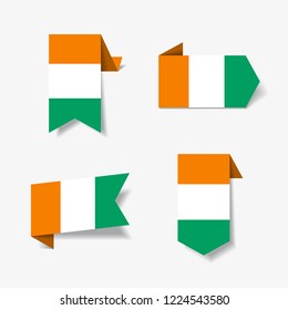 Ivorian flag stickers and labels set. Vector illustration.