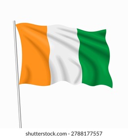 Ivorian waving national flag, symbolizing national pride, ideal for patriotic badges, or cultural design themes and national holidays. Vector illustration.