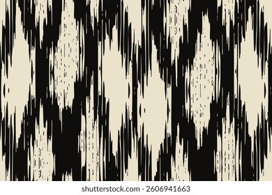 Ivory black ikat blurred spot, canvas ornament cloth fashion grunge print hand draw stripe dynamic textile ogee endless colorful seamless ethnicity abstract beautiful pattern fabric ethnic
