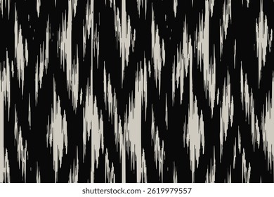 Marfim preto ikat onda de diamante, ornamento infinito colorido stripe turva padrão borrado moda têxtil bela etnia ogee imprimir abstrata dinâmica tecido étnico grunge mão desenhar pano ziguezague geometria