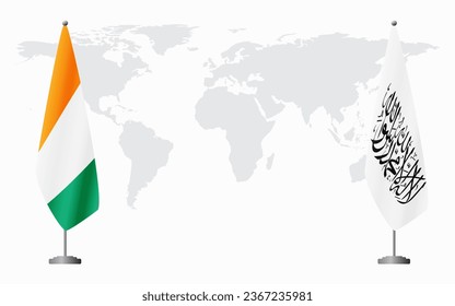 Ivory Coast and Afghanistan flags for official meeting against background of world map.