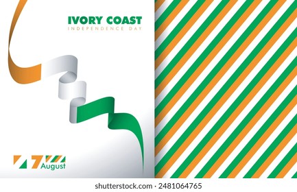 Ivory coast background design with waving ivory coast flag ribbon and geometric orange white green in half of background for independence day template