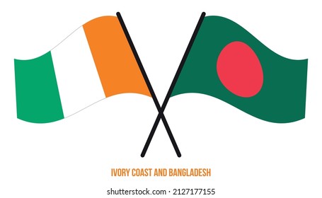 Ivory Coast and Bangladesh Flags Crossed And Waving Flat Style. Official Proportion. Correct Colors