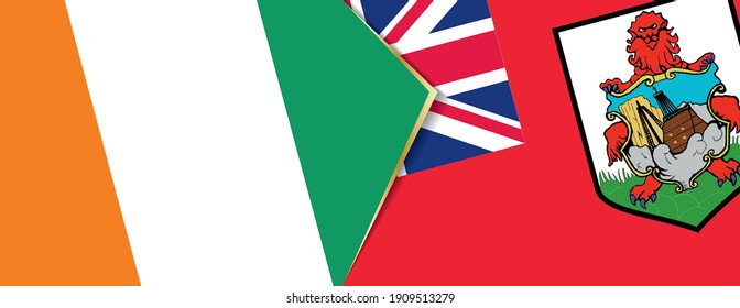 Ivory Coast and Bermuda flags, two vector flags symbol of relationship or confrontation.