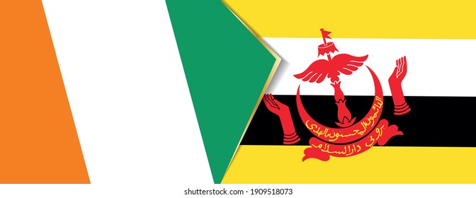 Ivory Coast and Brunei flags, two vector flags symbol of relationship or confrontation.