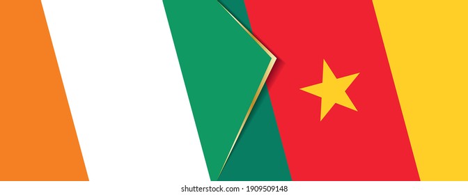Ivory Coast and Cameroon flags, two vector flags symbol of relationship or confrontation.