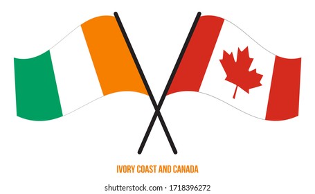 Ivory Coast and Canada Flags Crossed And Waving Flat Style. Official Proportion. Correct Colors.