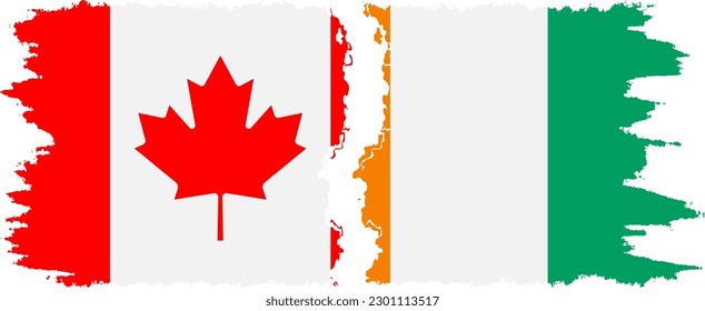 Verbindung zwischen Côte d'Ivoire und Kanada mit Grunge-Flaggen, Vektorgrafik