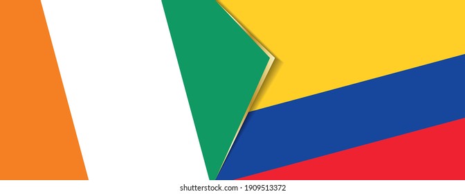 Ivory Coast and Colombia flags, two vector flags symbol of relationship or confrontation.