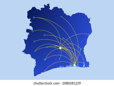 Ivory Coast concept map, illustration of Ivory Coast for internet or innovation or technology. File is suitable for digital editing and prints of all sizes.