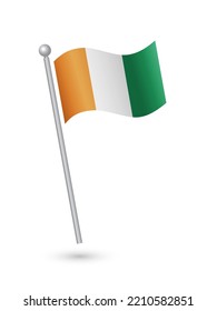 Ivory Coast or Cote d'Ivoire flag on pole waving in the wind vector illustration