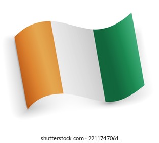 Ivory Coast or Cote d'Ivoire flag bended and lying on white background
