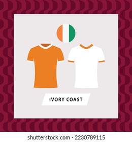 Ivory Coast or Cote d'Ivoire football national team uniform flat illustration with the round national flag. African country football team.