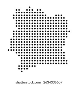 Ivory Coast country dotted map. Black spot pixel illustration isolated on white background. Vector circle mosaic.