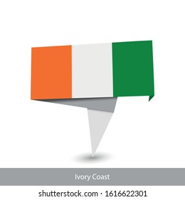 Ivory Coast Country flag. Folded ribbon banner flag. Flat flag vector illustration.