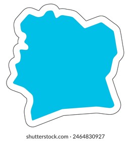 Ivory Coast country silhouette. High detailed map. Solid blue vector sticker with white contour isolated on white background.