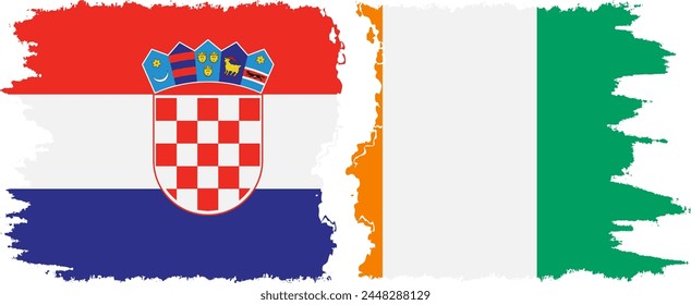 Ivory Coast and Croatia grunge flags connection, vector