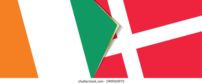 Ivory Coast and Denmark flags, two vector flags symbol of relationship or confrontation.