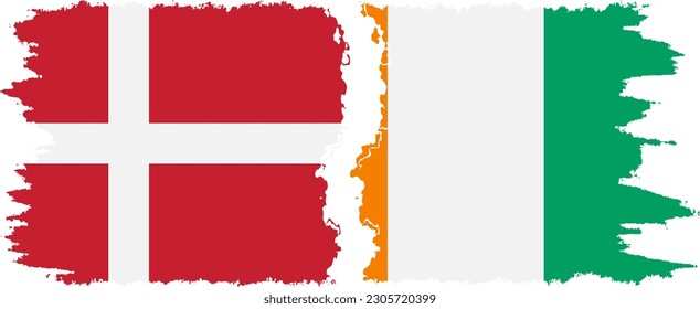 Costa de Marfil y Dinamarca conexión de banderas gruesas, vector