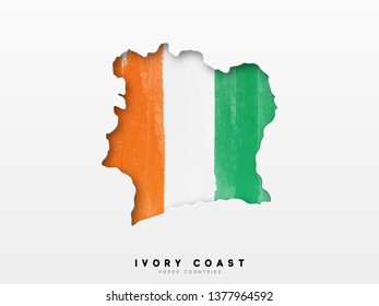 Ivory Coast detailed map with flag of country. Painted in watercolor paint colors in the national flag.